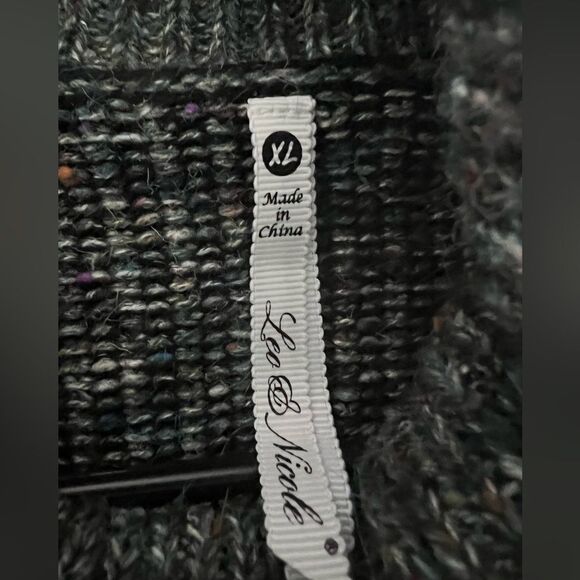 Leo & Nicole Stitch Fix Green Tweed Ribbed Zip Cowl Neck Zip Sides Sweater XL - Picture 2 of 5